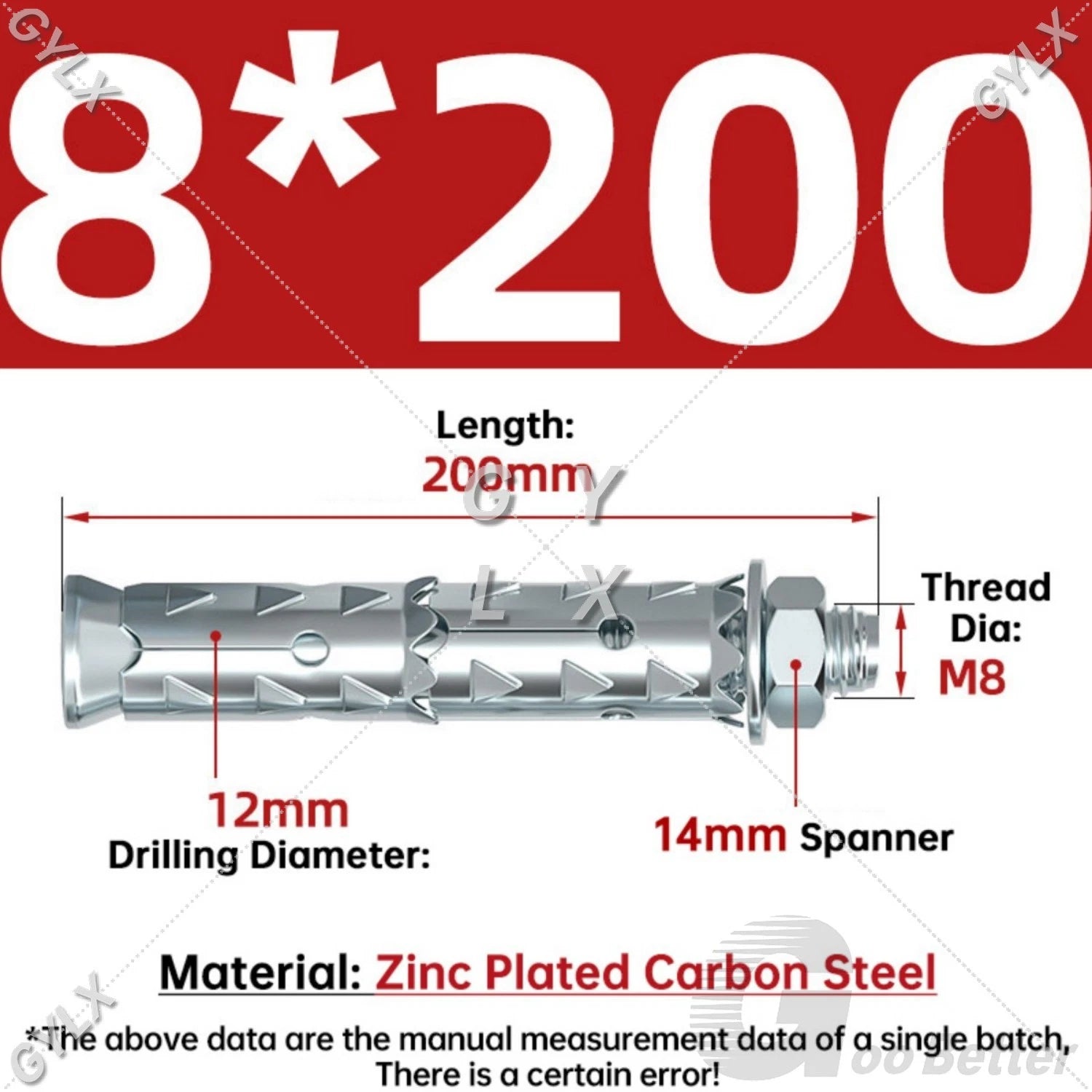 Galvanized Masonry Concrete Expansion Bolts — M6 M8 M10 M12 Wall Anchor Screws