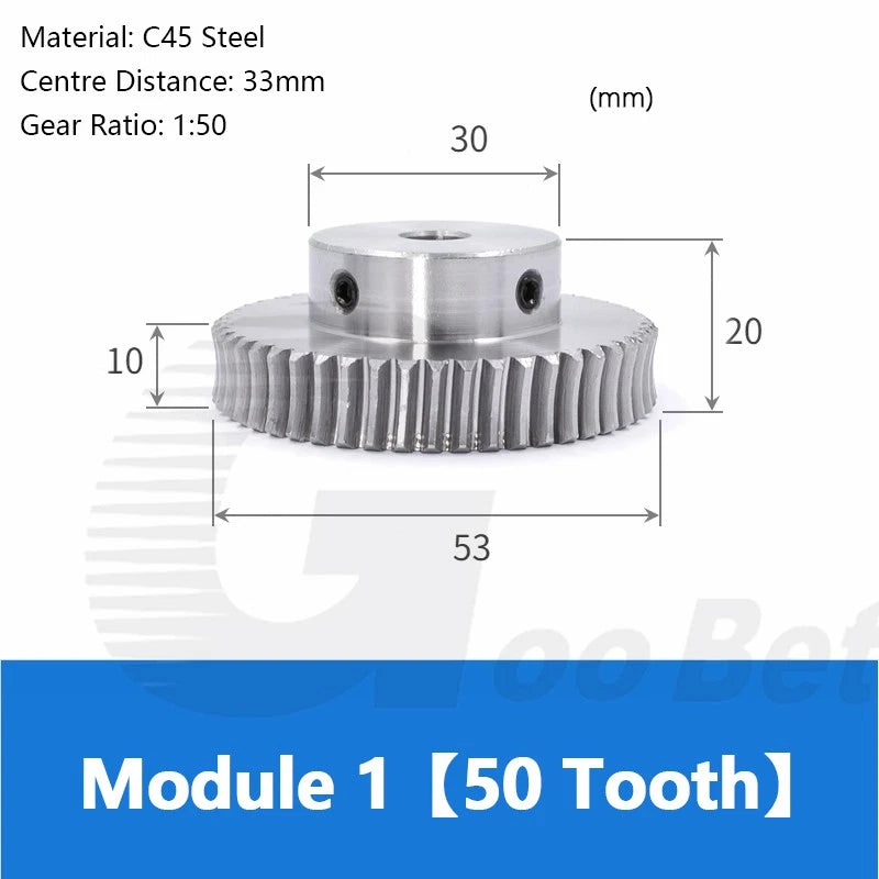 Module 1 Metal Worm Gear Wheel Worm Shaft 15/20/25/30/35/40/50/60 Teeth 45 Steel
