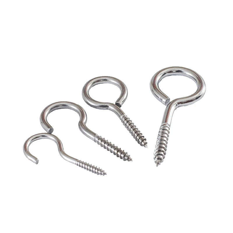 Stainless Steel A2 Screw Eye Hooks & Hook Screws — Self-Tapping, M3–M8