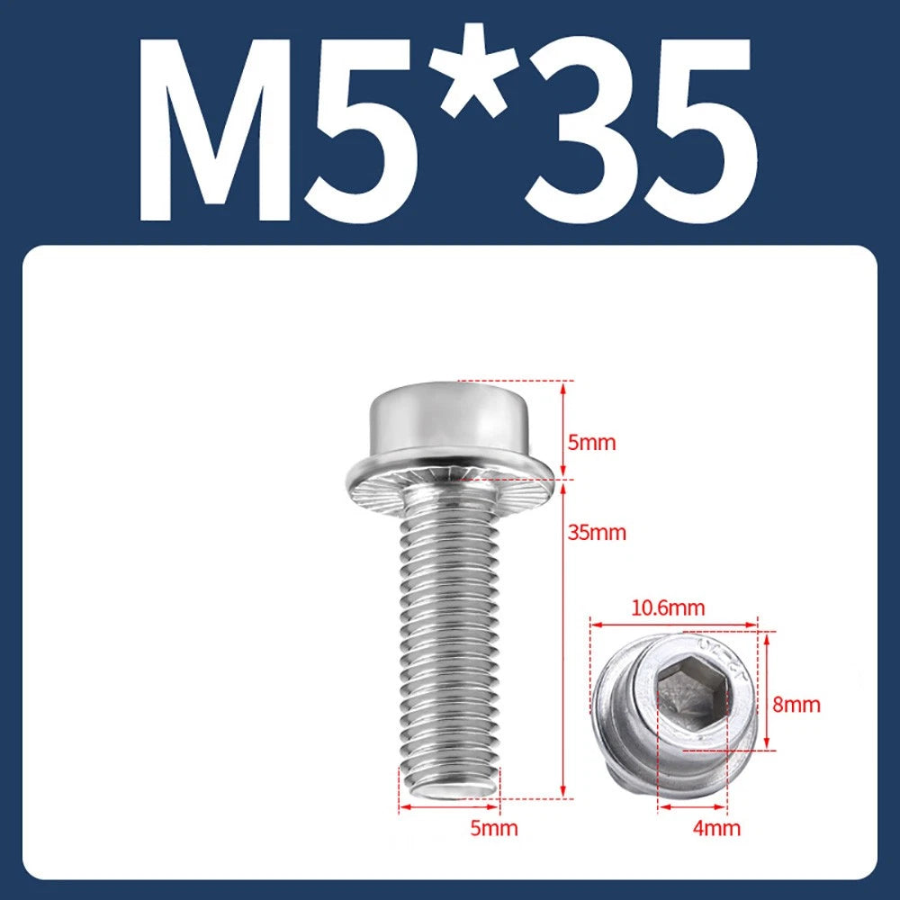M5–M12 Flange Cap Head Hex Socket Screws – 304 Stainless Steel, Fully Threaded (8–60mm)
