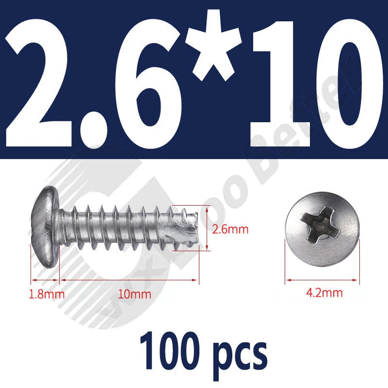 Pan Head Sheet Metal Screws Metric M1~M6 A2 Stainless Steel Sheet Metal Screws