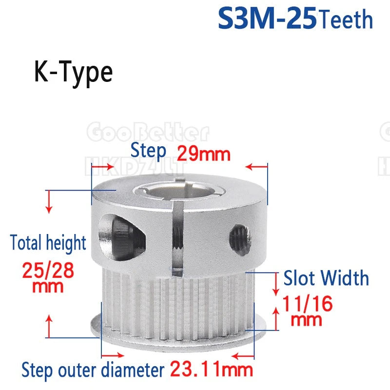 S3M Timing Belt Pulleys 20-60 Teeth 5-20mm Bore Synchronous Wheel Printer Clamp
