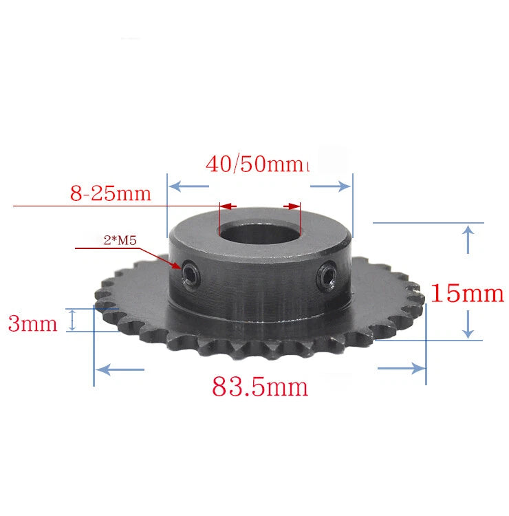 04C Roller Chain Sprocket Pitch 1/4"(6.35mm) Sprocket Wheel 25T-40T Bore 6-30mm