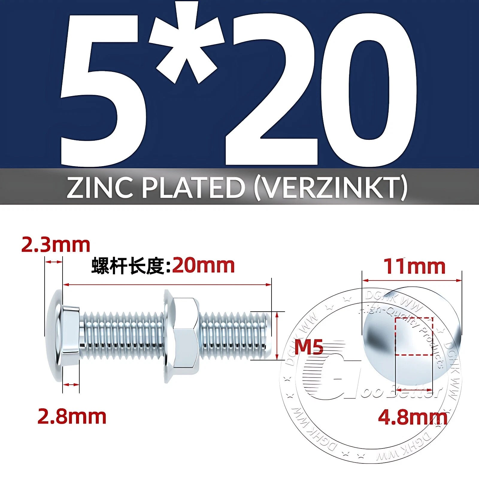 Cup Square Carriage Bolts with Hex Nut — Zinc Plated, M4 to M12