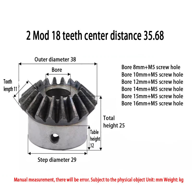 0.5/1/1.25/1.5/2 Mod Bevel Gear 12-40 Teeth Transmission Gears Bevel Teeth 90°