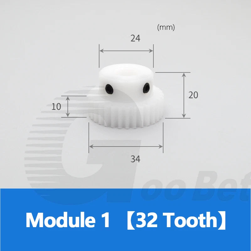 Module 1 Spur Gear POM Plastic 15-40 Tooth with Hub Bore 4-16mm Precision White
