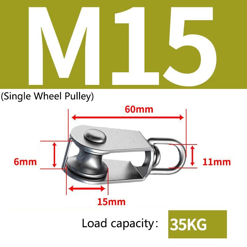 Stainless Steel 15-75mm Single/Double Pulley Block for Wire Rope Lifting Rigging
