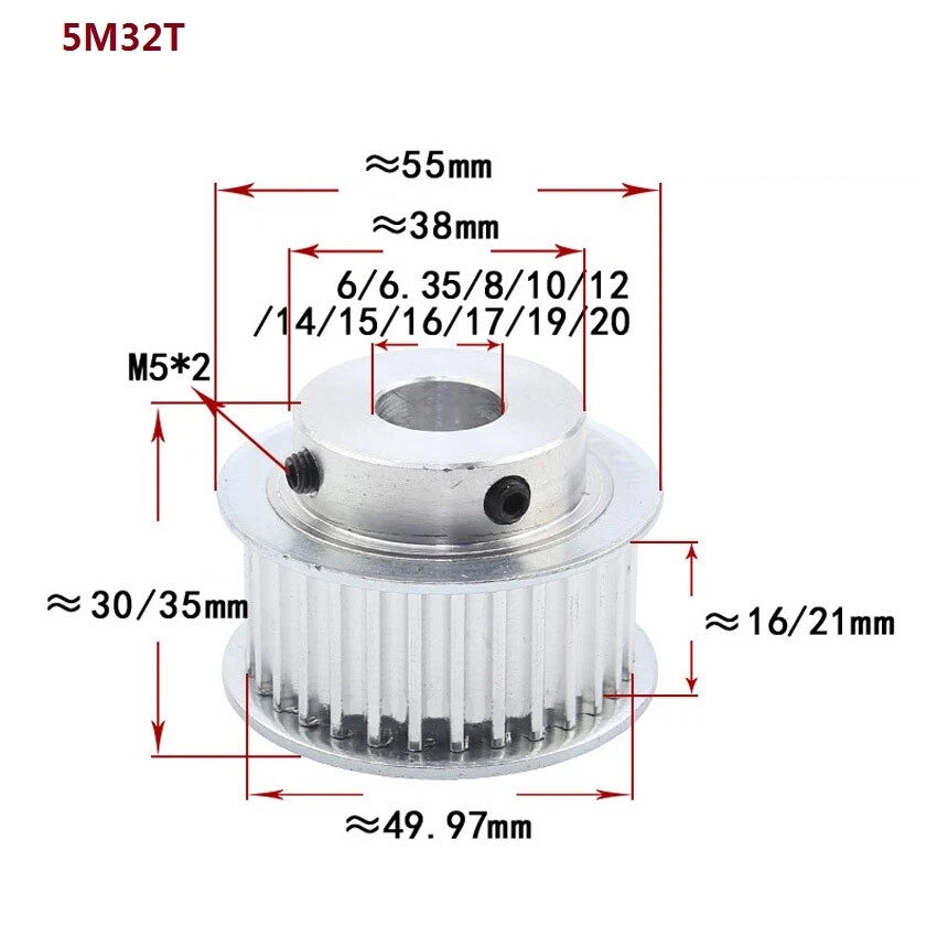 HTD-5M 10T-72T Timing Belt Pulleys Pitch 5mm With Step Width 21mm Drive Pulley