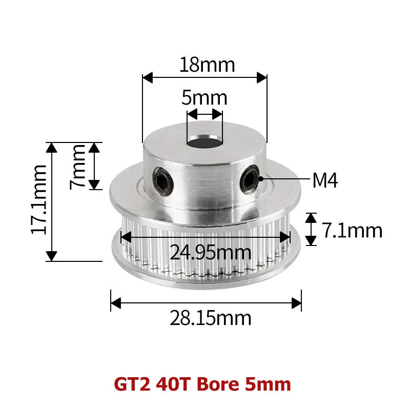 2GT 16T-40T Timing Belt Pulley Synchronous Aluminium 3D Printer Extruder Gear