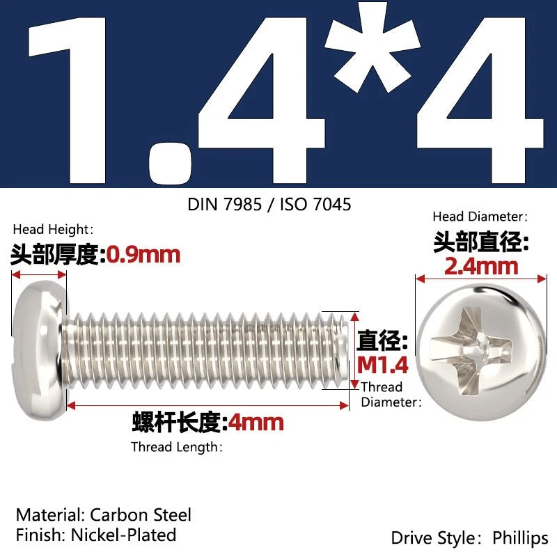 Nickel Plated Pan Head Phillips Machine Screws – ISO 7045, M1 to M4, Corrosion Resistant