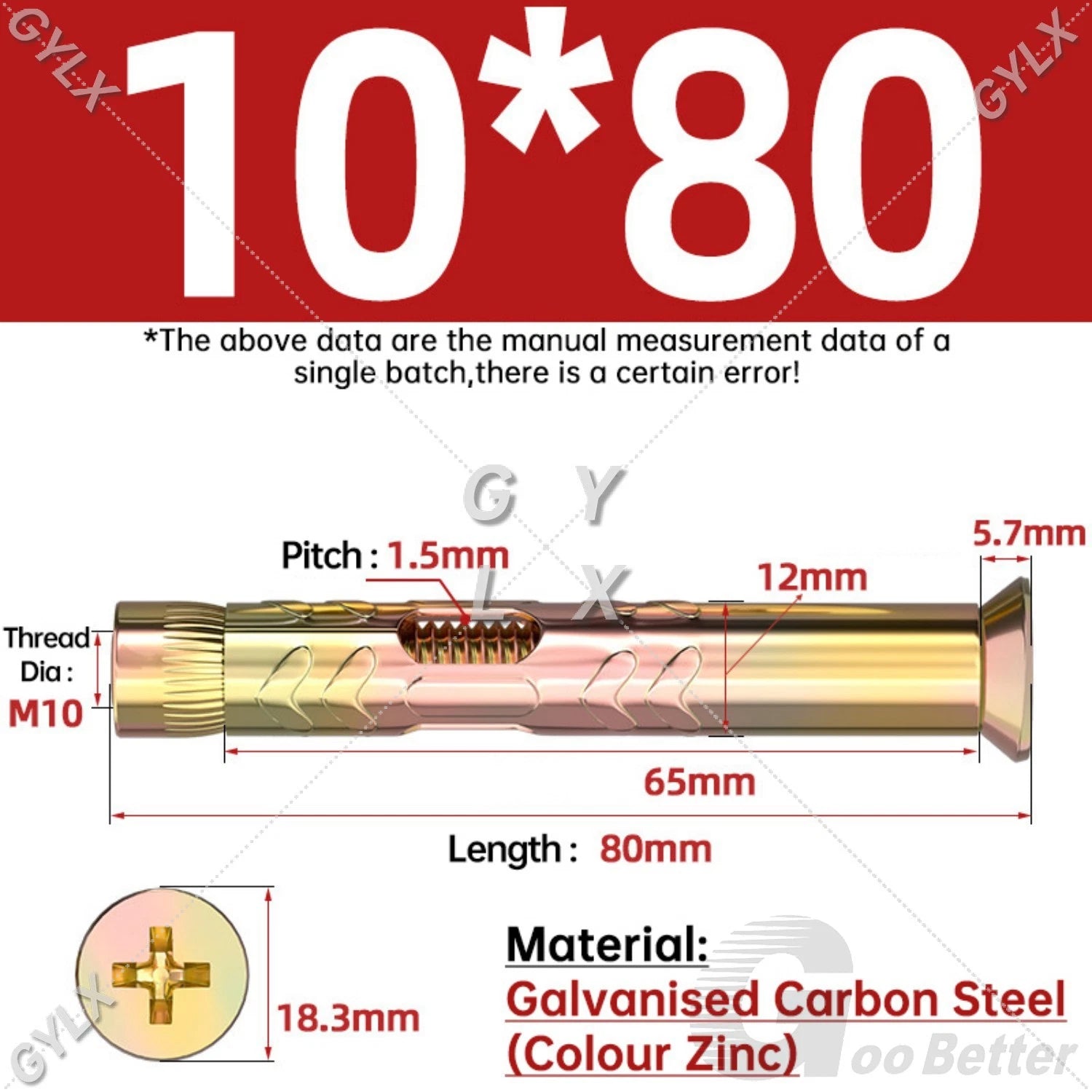 M6 M8 M10 Galvanised Countersunk Head Sleeve Anchor Expansion Bolts