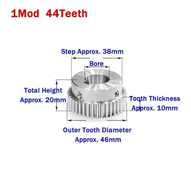 1 Module Stainless Steel Spur Gears 20-50 Teeth Pinion Motor Gear Keyway Hole