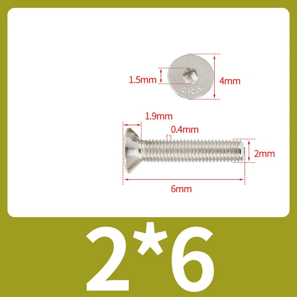 Grade 10.9 Alloy Steel Countersunk Socket Head Screws — M1.6 to M4, 10–500 Pcs