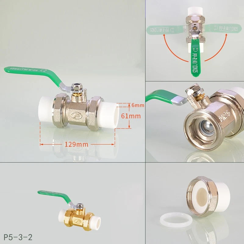 PPR Brass Ball Valves & Pipe Fittings 20–63mm | Green Handle | Multiple Types