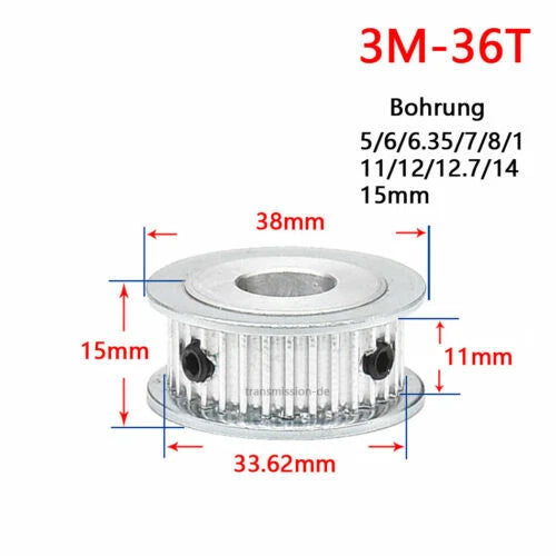 Timing Belt Pulley 3M 12T - 60T Synchronous Wheel for width 10 mm Timing Belts