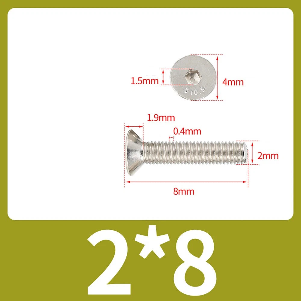 Grade 10.9 Alloy Steel Countersunk Socket Head Screws — M1.6 to M4, 10–500 Pcs
