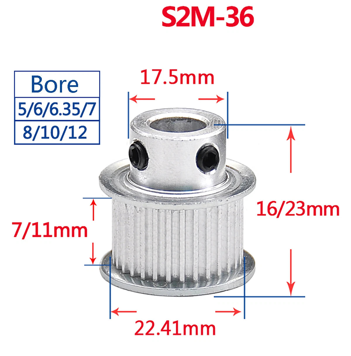 S2M Timing Belt Pulley With Step 16T-60T Bore 4-15mm For 6/10mm Wide Timing Belt