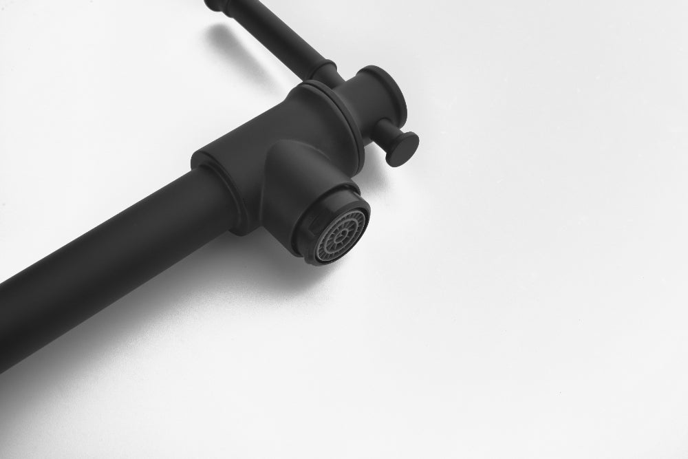 Wall Mounted Pot Filler Faucet – Matte Black, Two-Attachment Folding Swing Arm, Dual Handle, Solid Brass