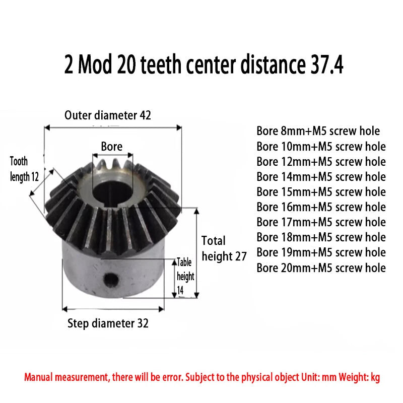 0.5/1/1.25/1.5/2 Mod Bevel Gear 12-40 Teeth Transmission Gears Bevel Teeth 90°