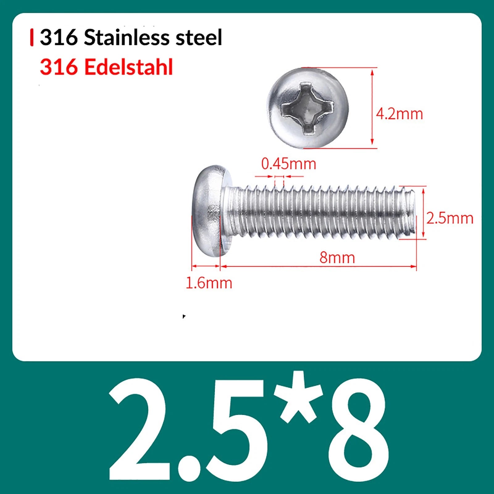 M2 M3 M4 M5 M6 M8 A4 Stainless Steel Phillips Pan Head Machine Screws – DIN 7985, Fully Threaded (4–80mm)