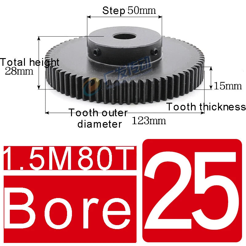 1.5Mod 45# Steel Spur Gears 10-150T Pinion Gear With Step Motor Gear Bore 5-25mm