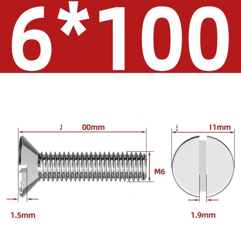 A2 Stainless Steel Slotted Countersunk Machine Screws — M1.6 to M10, Flat Head CSK Bolts - HomeDIYer
