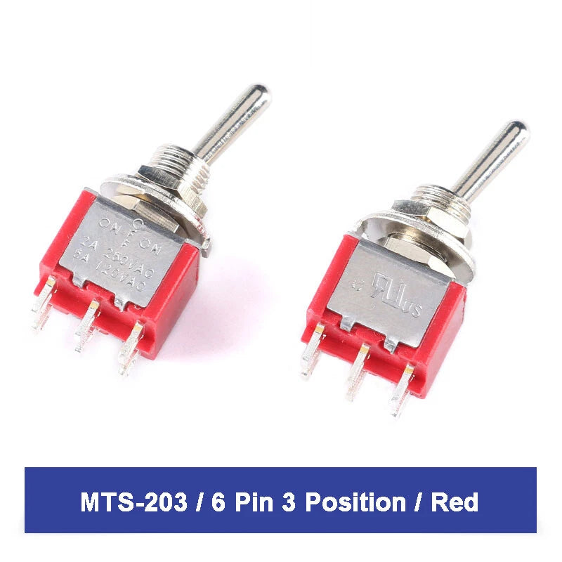 MTS Series Toggle Switch SPDT — 3/6/9/12 Pin, 2/3 Position, ON-ON & Momentary, AC 2A 250V 5A 120V