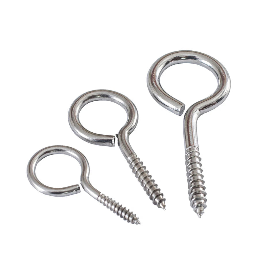 Stainless Steel A2 Screw Eye Hooks & Hook Screws — Self-Tapping, M3–M8