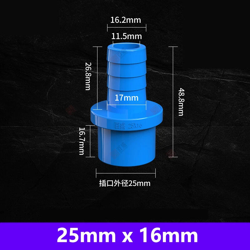 5mm to 63mm Hose Nozzle PVC Plastic Pipe Fittings Barb Connectors Sleeve Blue