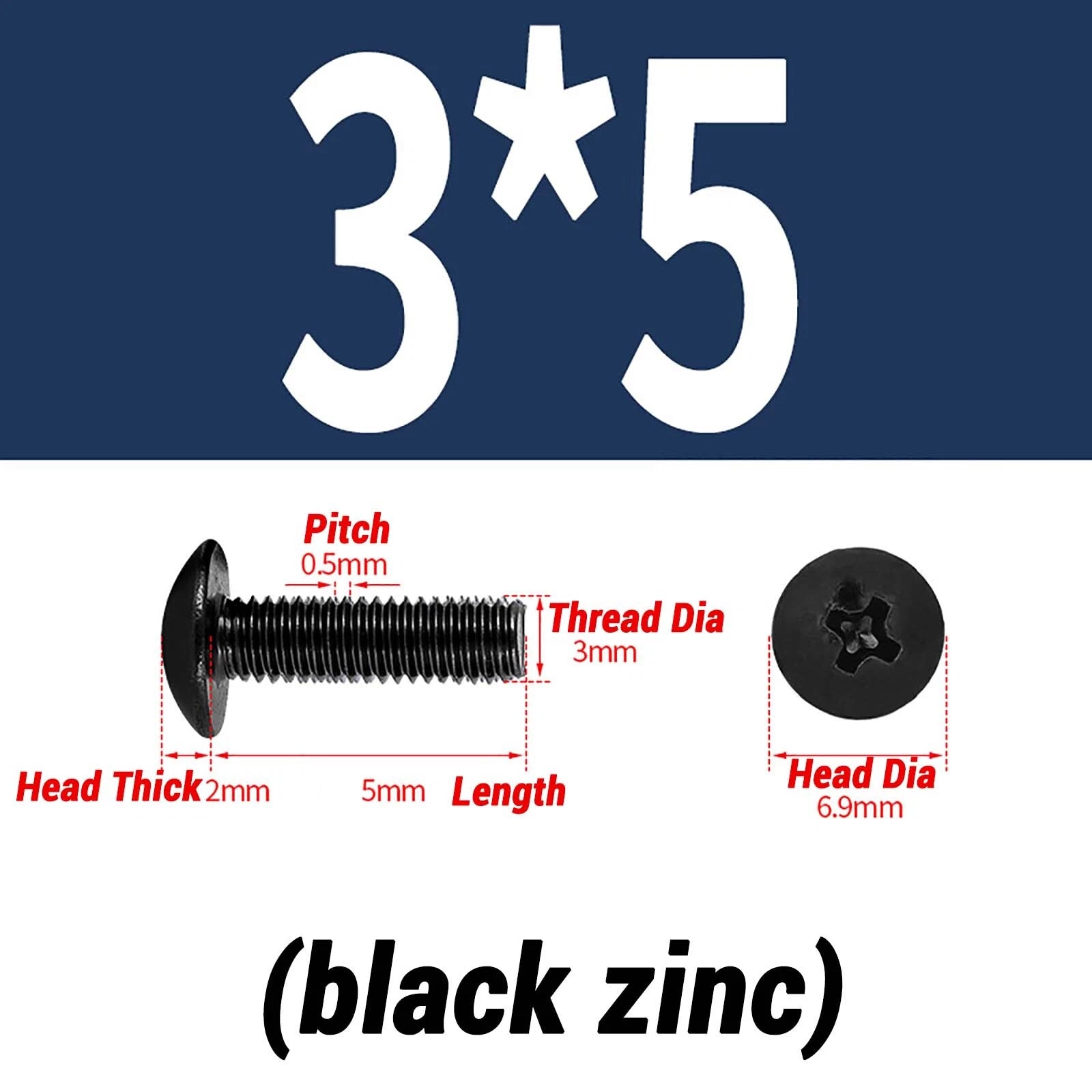 M2–M6 Pan Head Self‑Tapping Sheet Metal Screws – Black Oxide Carbon Steel