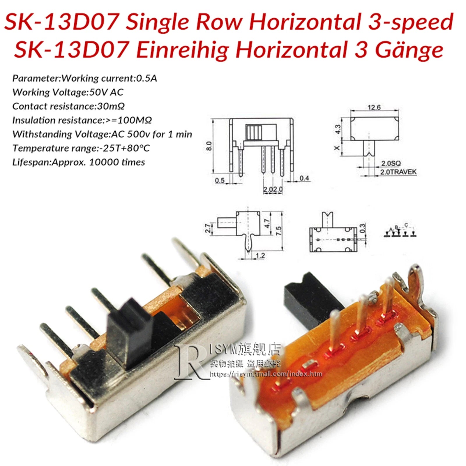 Mini Slide Switch PCB Mount — SS / SK / MSS / MSK Series, 3–8 Pin, 2mm–6mm Handle, Single & Double Row