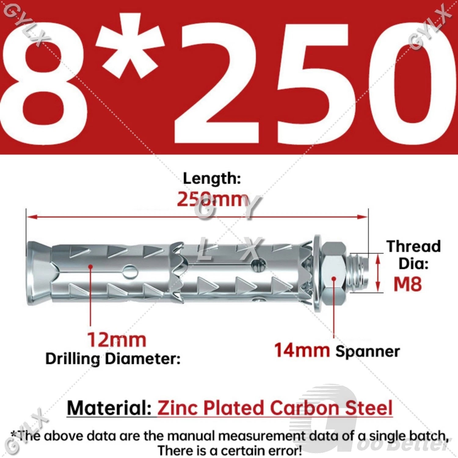 Galvanized Masonry Concrete Expansion Bolts — M6 M8 M10 M12 Wall Anchor Screws