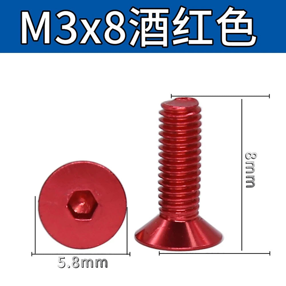 M3 Countersunk Hex Socket Aluminum Anodized Machine Screws — 10 Colors, 5–50 Pcs