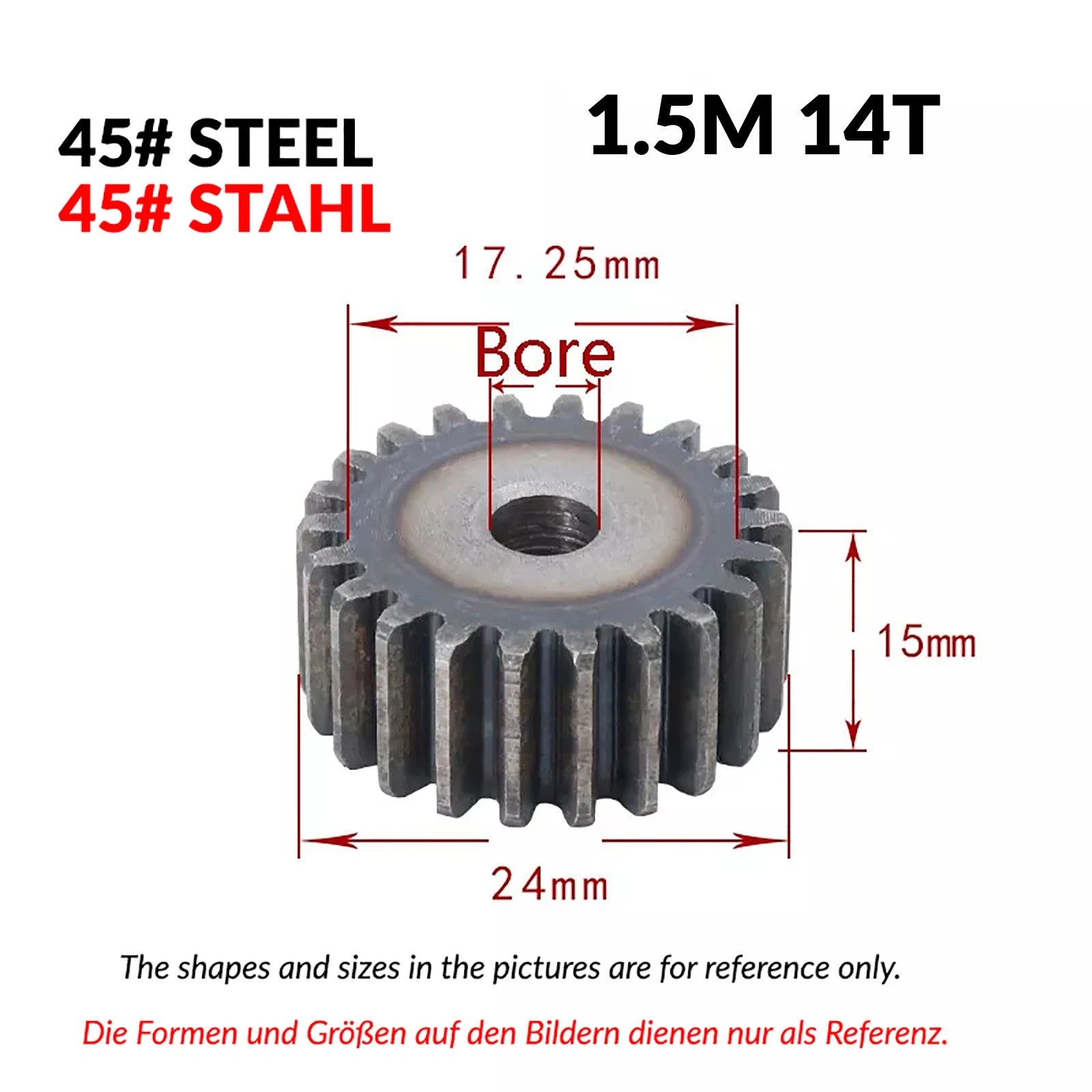 1/1.5/2 Mod 12T-150T Spur Gear 45# Steel Pinion Gear Thickn10-20mm Transmission