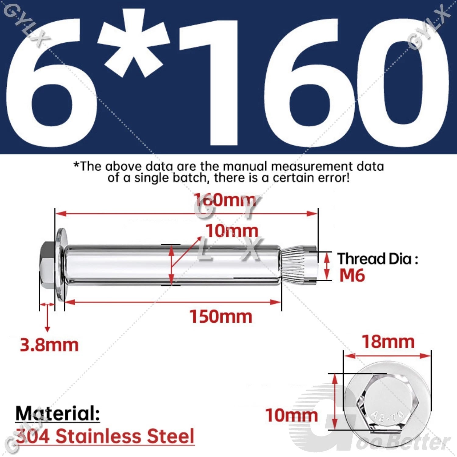 Expansion Anchor Bolts for Masonry — M6 to M16, Stainless Steel & Zinc-Coated