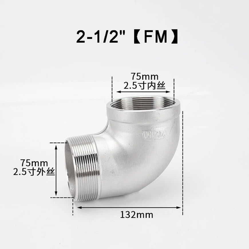 BSP 90° Elbow Pipe Fitting — 304/316 Stainless Steel, 1-1/4" to 4", FF / FM / MM