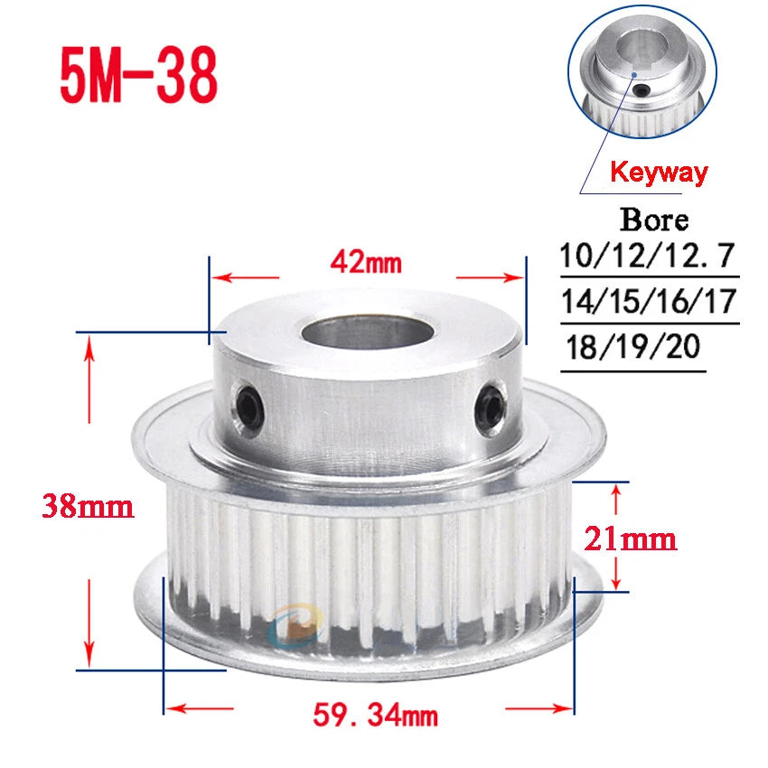 5M 15T-80T Timing Belt Pulley With Step/Keyway, Bore 8-25mm,For 20mm Width Belt