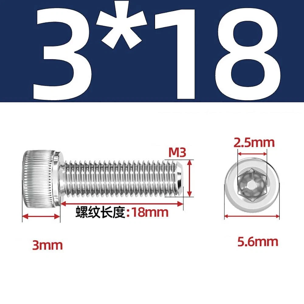 M3 M4 M5 Socket Head Cap Screws – A2 Stainless Steel, High Strength & Corrosion Resistant