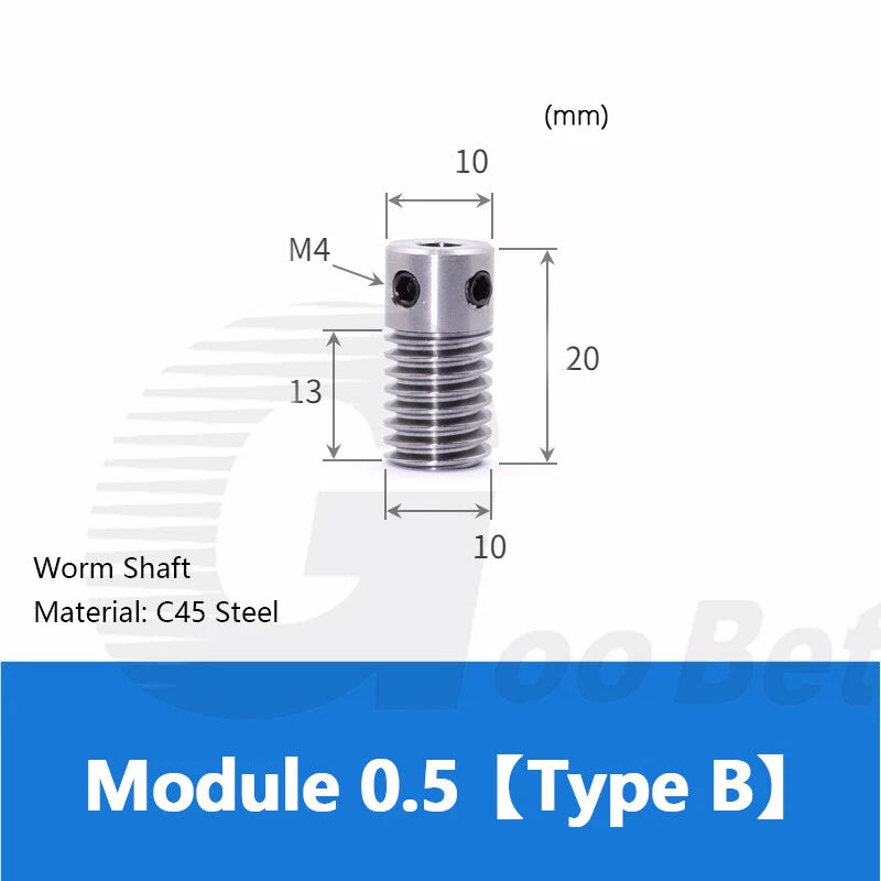 Module 0.5 Metal Worm Shaft Worm Gear Wheel C45 Steel 20/25/30/35/40/50/60 Tooth