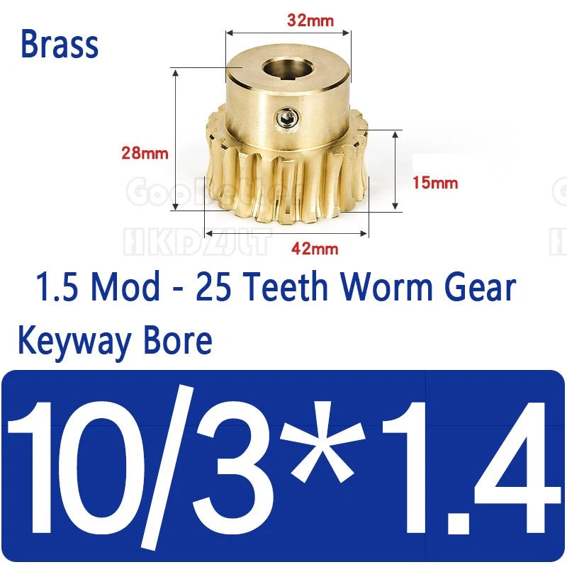 Mod 1.5 Worm Gear Wheel Brass 25 Tooth Worm Shaft 45# Steel Precision Ø 8-17 mm