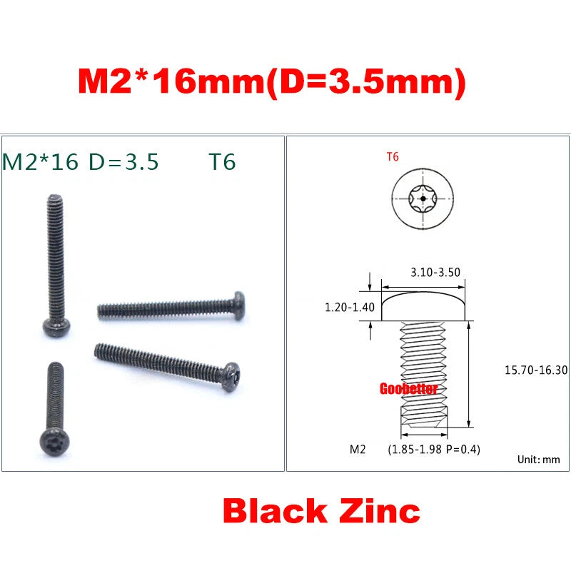 PM1.2–M5 Torx Pan Head Machine Screws – Carbon / 304 Stainless Steel, Micro Plum Round Head Bolts
