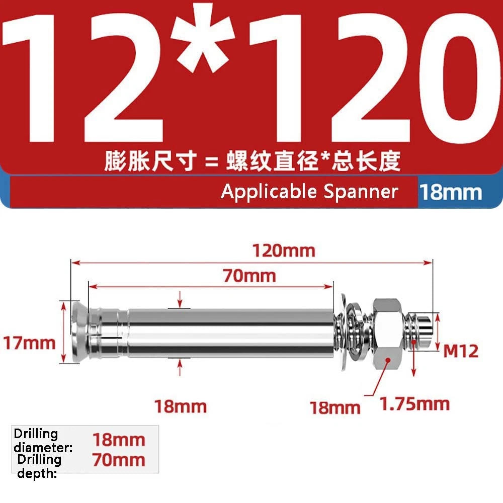 Stainless Steel Expansion Anchor Bolts — M8 to M20, 201 & 304, A/B Type