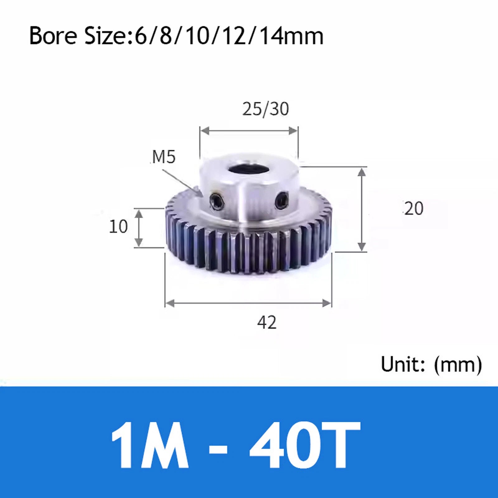 1 Mod Spur Gear 15T-40T  Pinion Gear with Step Motor Gear 45# Steel Bore 5-14mm