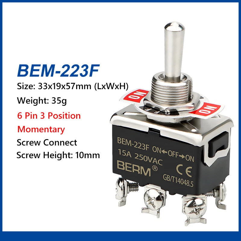 Waterproof Toggle Switch BERM Series — 15A 250V, 2/3 Position, 2–6 Pin, Latching & Momentary, Car Boat Panel