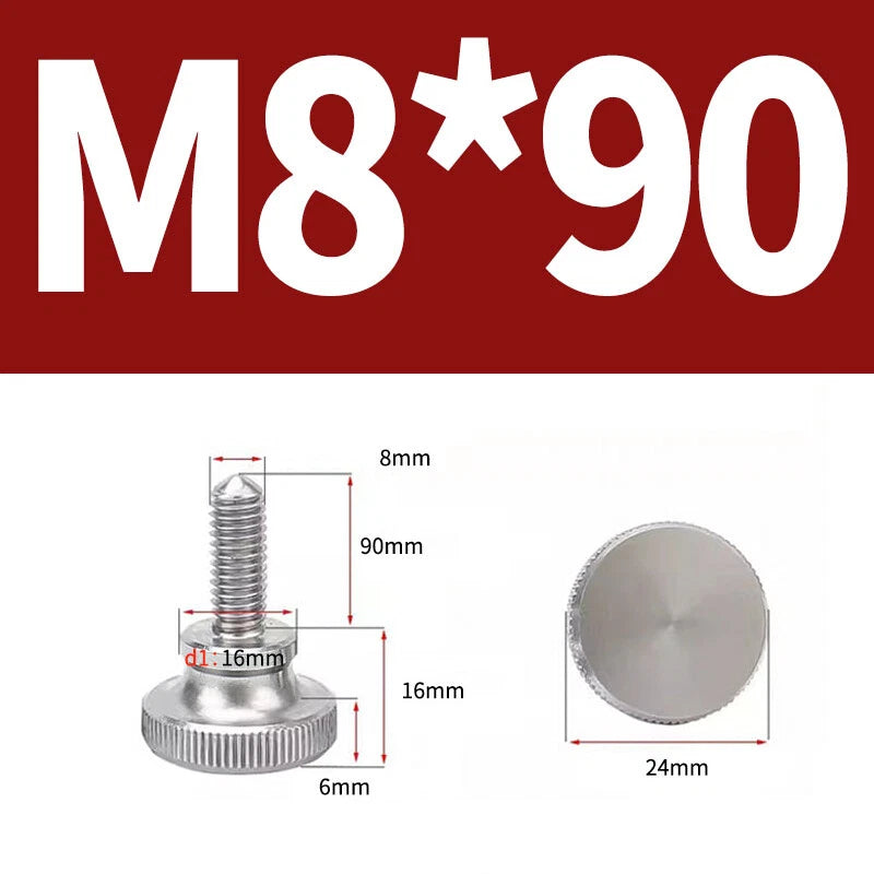 Knurled Thumb Screws Flat Round Head Grip Knob Adjustment Stainless Steel M8 M10