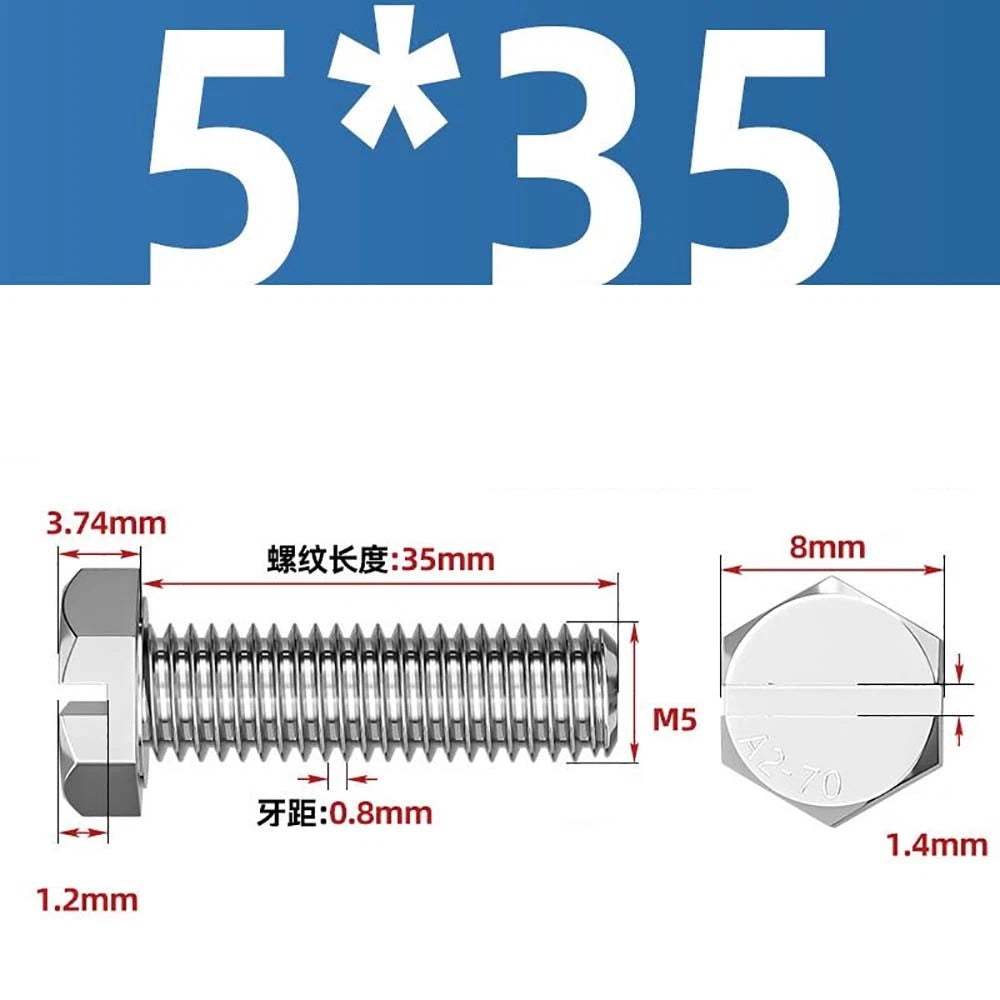 External Hex Slotted Machine Screws – A2 Stainless Steel, M4 to M16, Fully Threaded