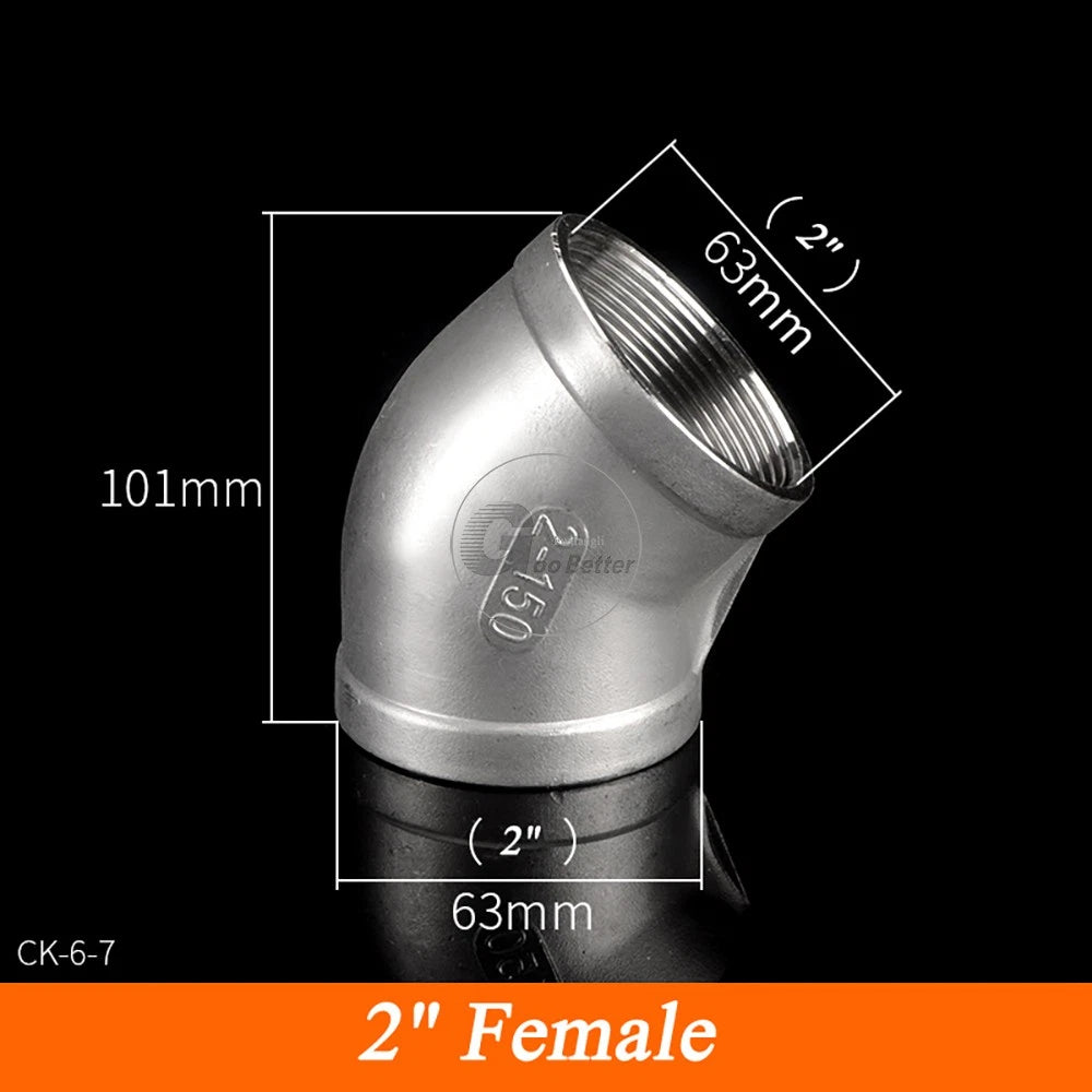 45° BSPT Threaded Elbow Pipe Fittings — A2 Stainless Steel, 1/8" to 4", Female & Female-to-Male