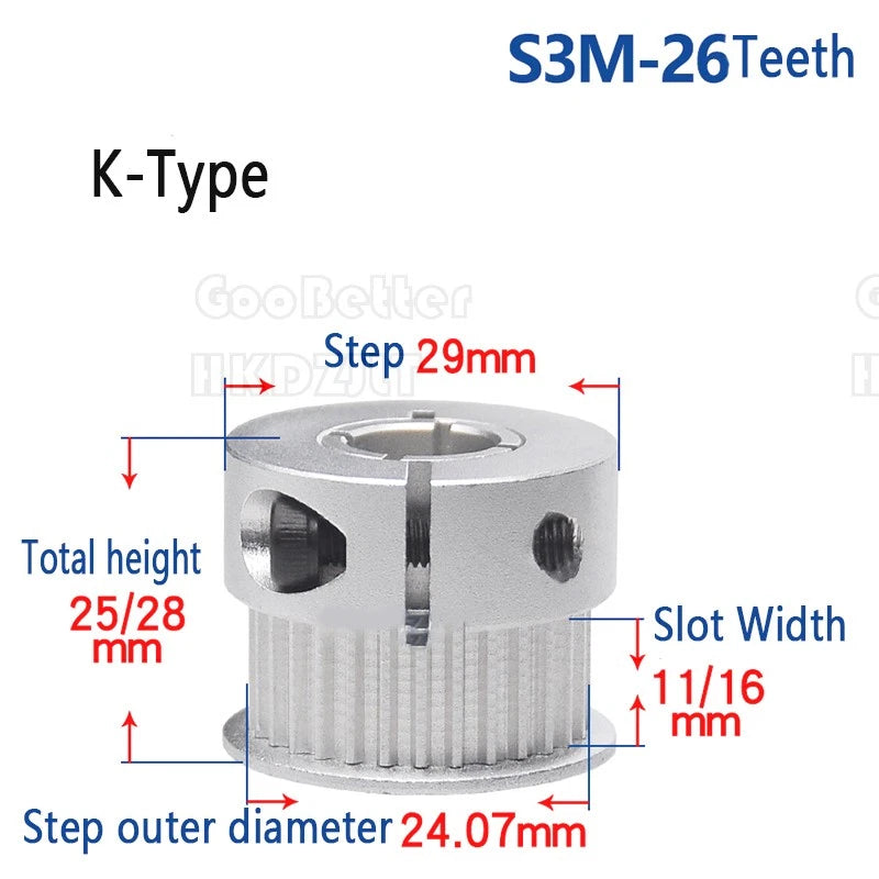 S3M Timing Belt Pulleys 20-60 Teeth 5-20mm Bore Synchronous Wheel Printer Clamp