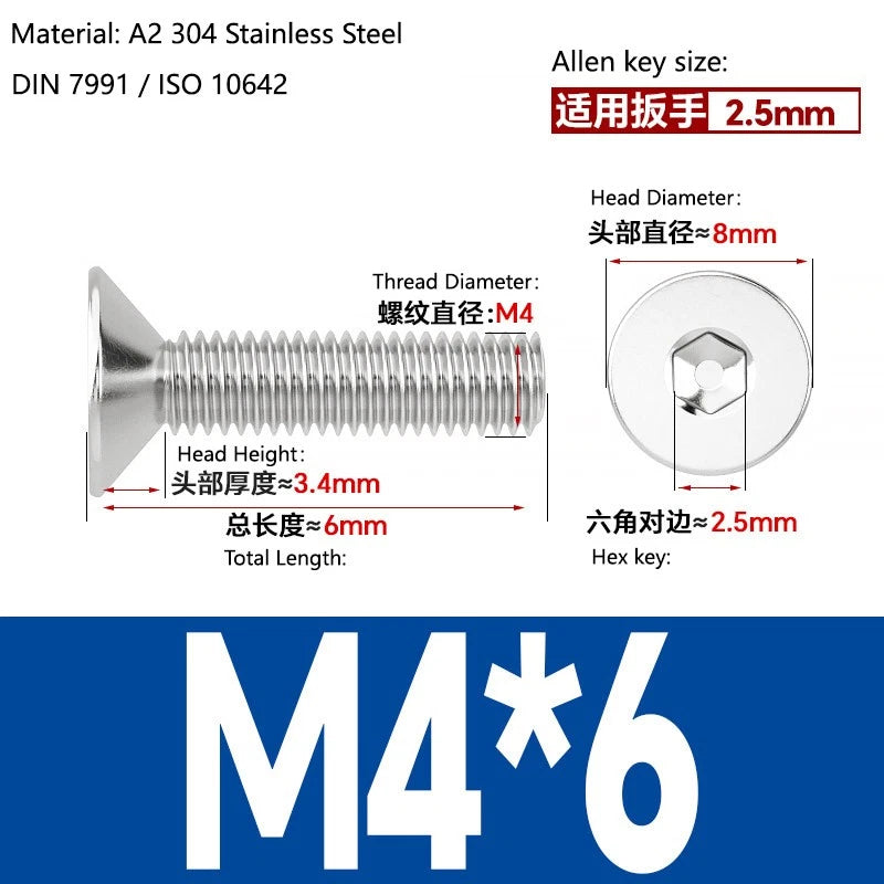 A2 Stainless Steel Socket Countersunk Screws – ISO 10642, M3 M4 M5