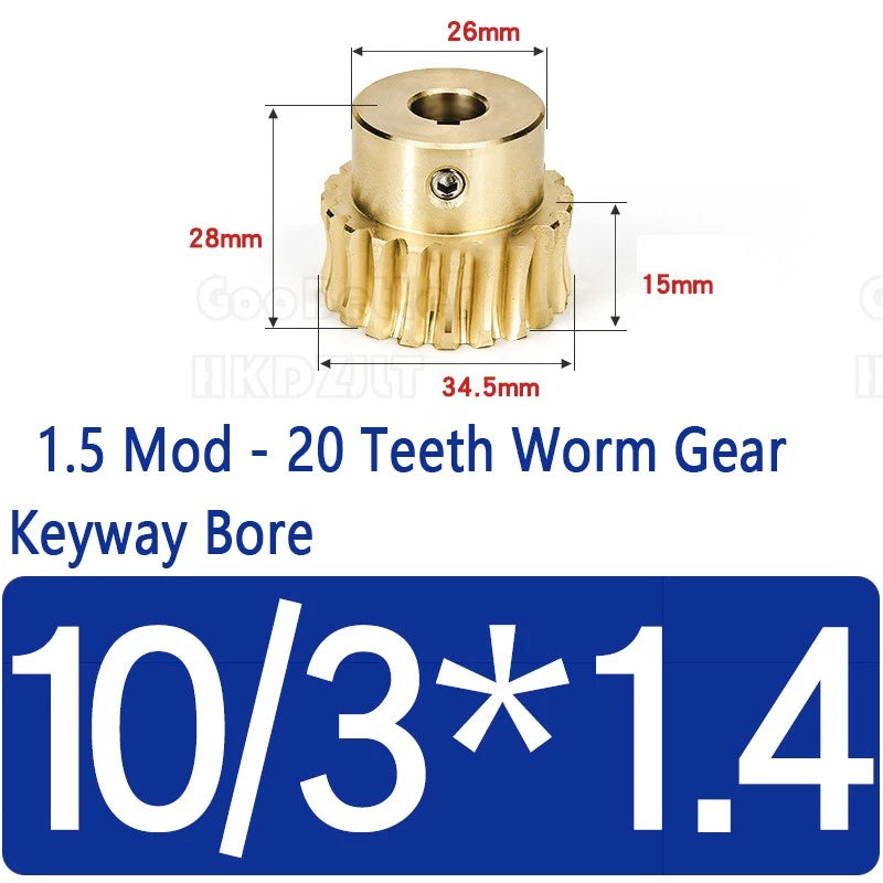 Mod 1.5 Worm Gear Wheel Brass Stainless 20 Tooth Worm Shaft 45# Steel Precision